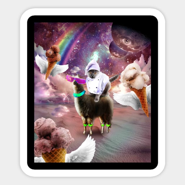 Cat Riding Llama With Flying Space Ice Cream Sticker by Random Galaxy